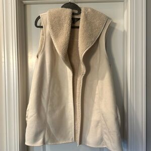 Ralph Lauren Micro Suede Sherpa Lined Vest Cream size L 30 inch long